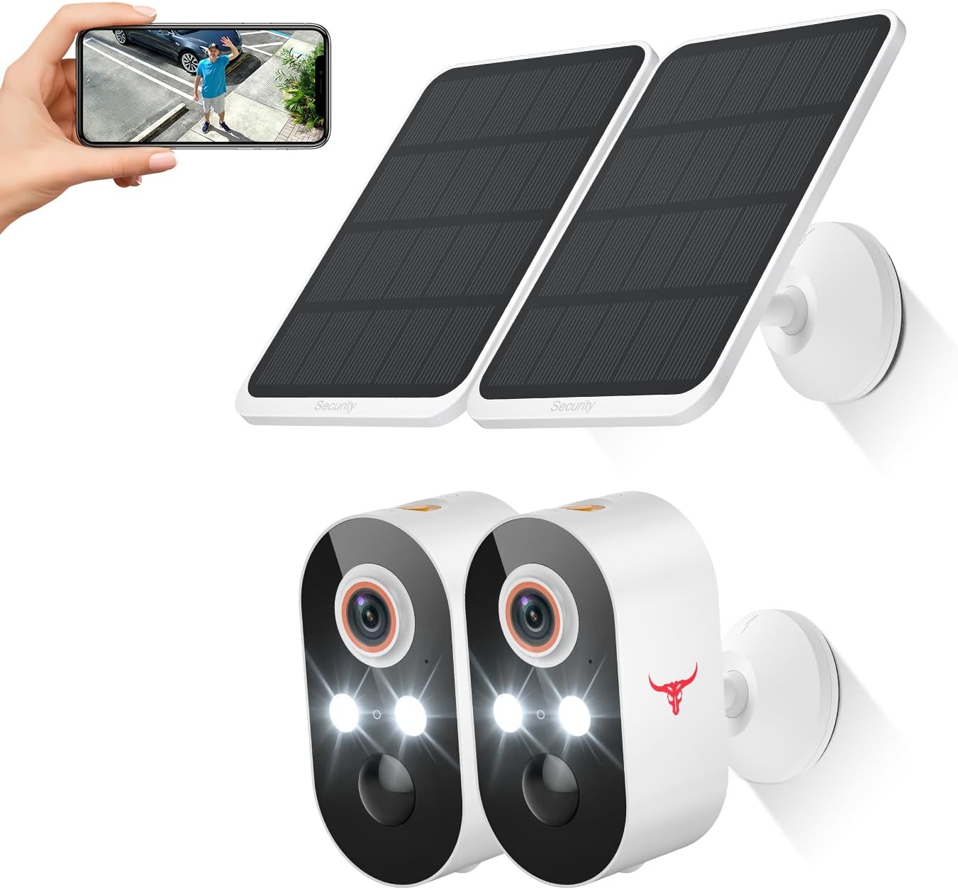 1080P Wireless Security Camera with Solar Panel, AI Human Detection, 2-Way Talk, Night Vision, Cloud Storage (Sold Separately), Battery Included, Home Security, 2.4Ghz Wifi Only (2 Pack)