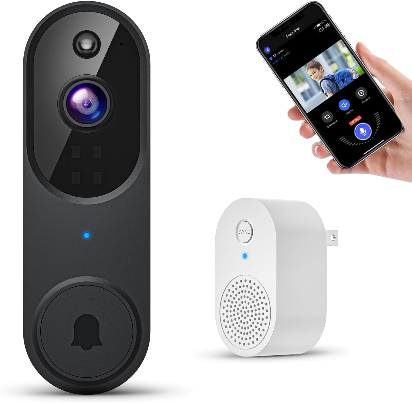 1080P Smart Wireless Video Doorbell Camera, Night Vision, Real-Time Alerts, AI Human Detection, 2.4G Wifi, Two-Way Talk, Cloud Storage, Battery Rechargeable, Weather-Resistant