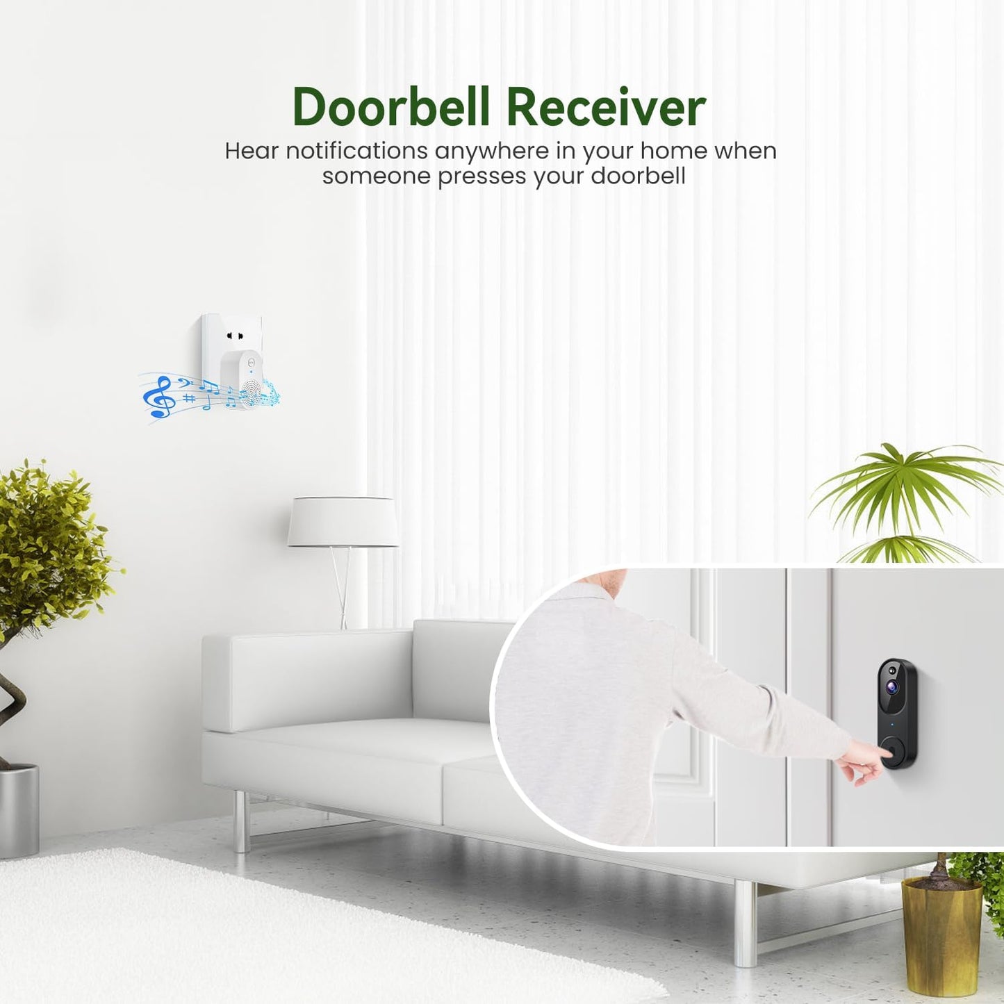 1080P Smart Wireless Video Doorbell Camera, Night Vision, Real-Time Alerts, AI Human Detection, 2.4G Wifi, Two-Way Talk, Cloud Storage, Battery Rechargeable, Weather-Resistant