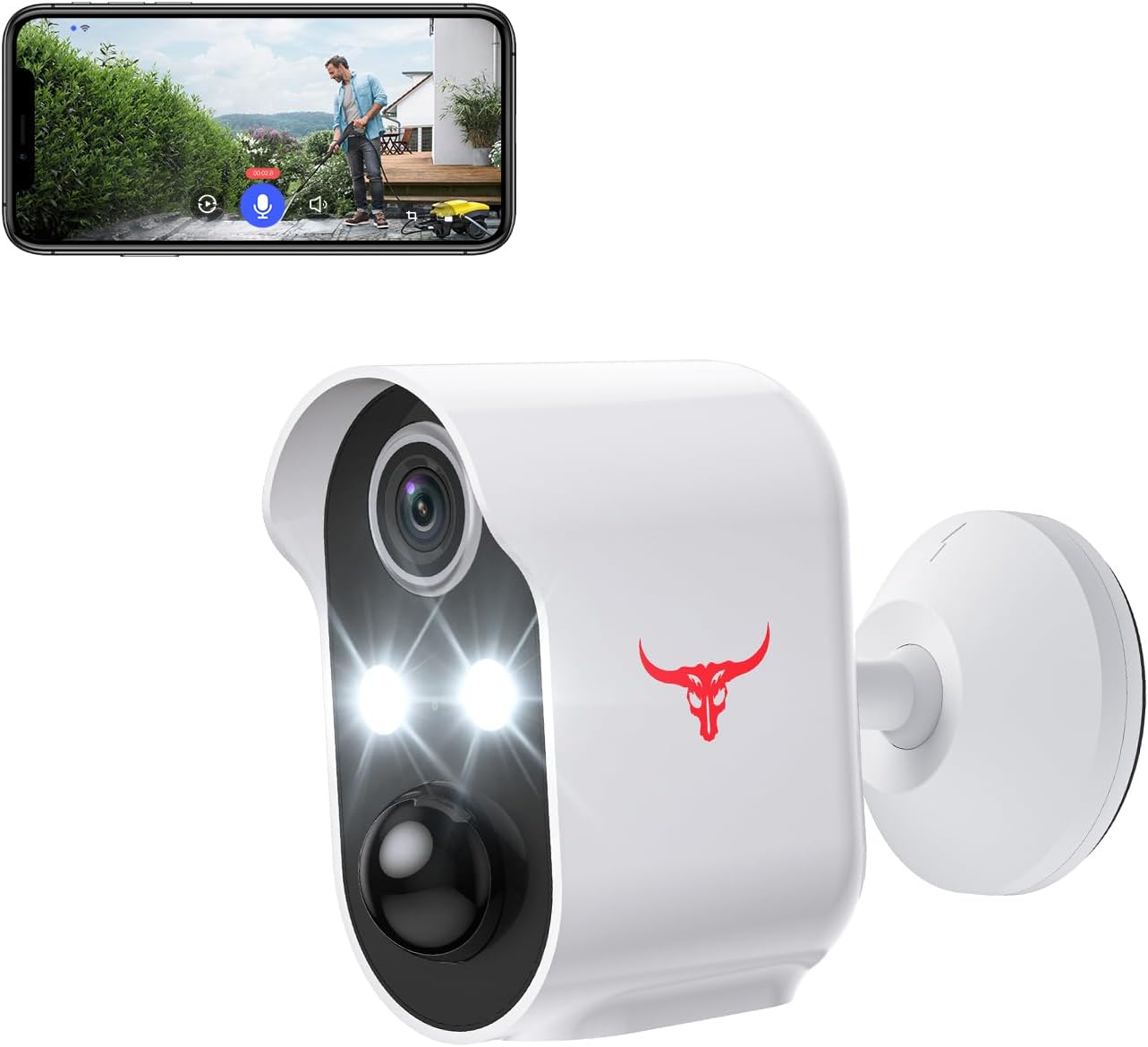 1080P Wireless Security Camera with Spotlights, AI Human Detection, Color Night Vision, 2-Way Talk, FHD Live View, Cloud Storage, 2.4G Wifi, Battery Powered, Indoor/Outdoor Surveillance (2 Spotlights)
