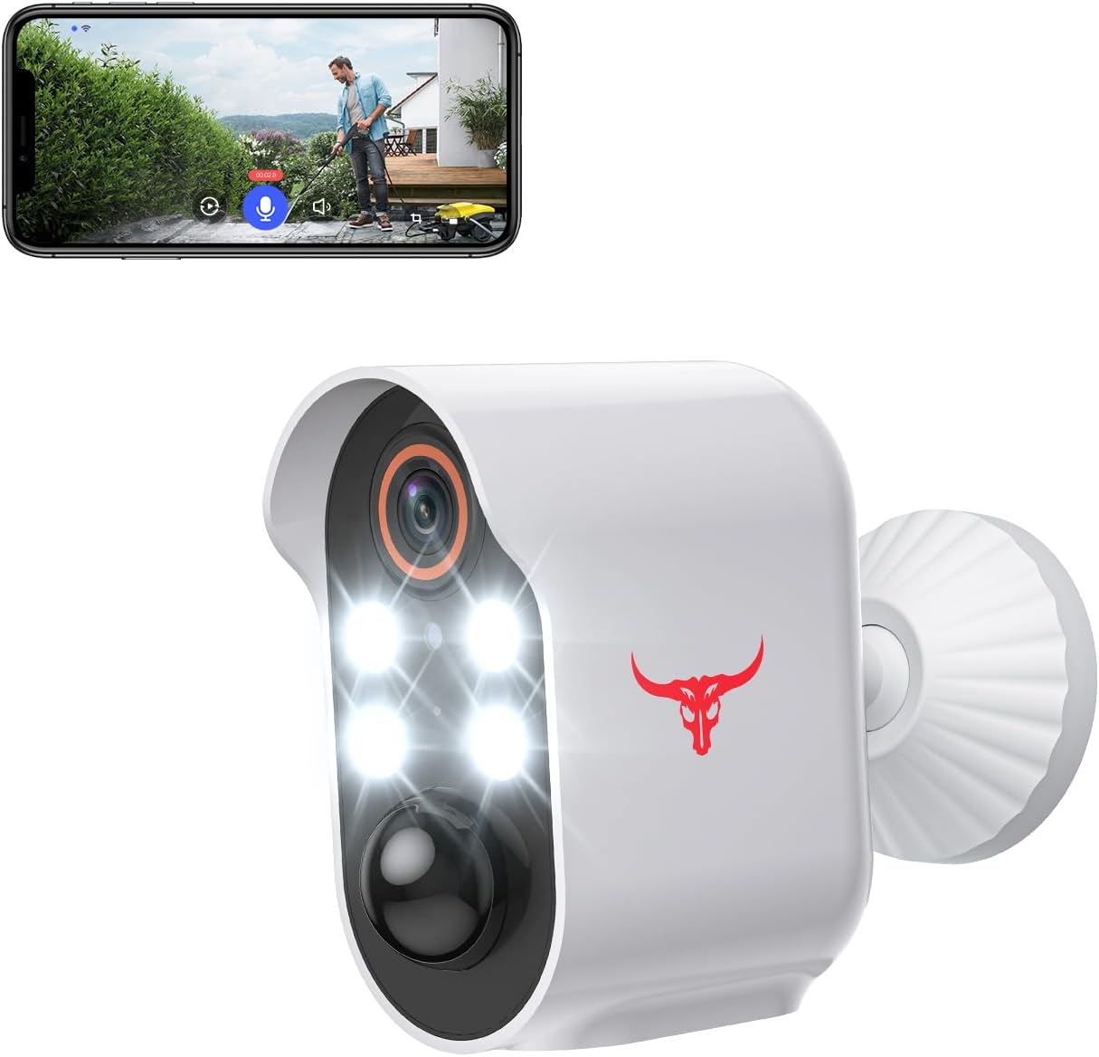 1080P Wireless Security Camera with Spotlights, AI Human Detection, Color Night Vision, 2-Way Talk, FHD Live View, Cloud Storage, 2.4G Wifi, Battery Powered, Indoor/Outdoor Surveillance (4 Spotlights)