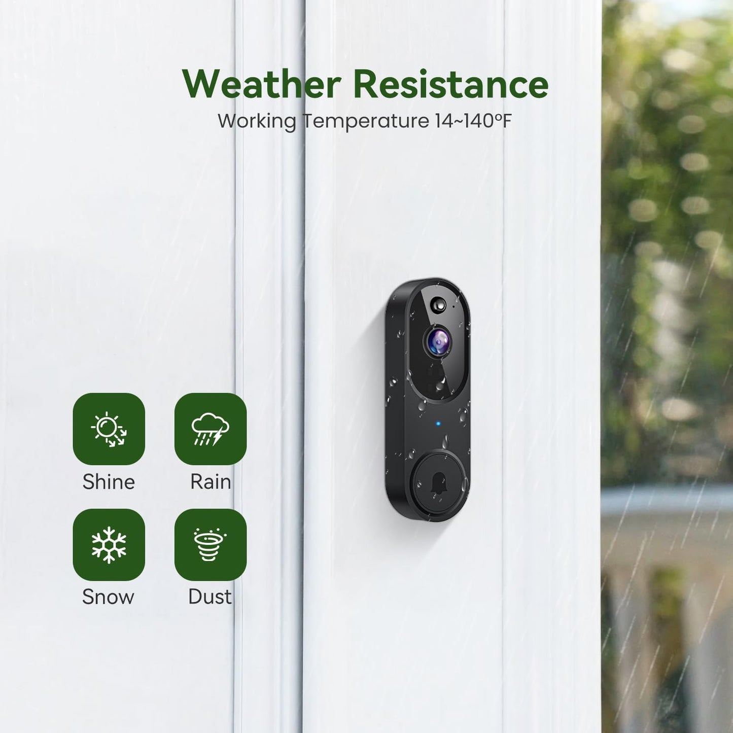 1080P Smart Wireless Video Doorbell Camera, Night Vision, Real-Time Alerts, AI Human Detection, 2.4G Wifi, Two-Way Talk, Cloud Storage, Battery Rechargeable, Weather-Resistant