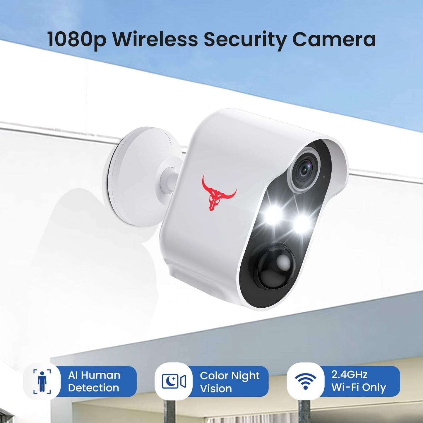 1080P Wireless Security Camera with Spotlights, AI Human Detection, Color Night Vision, 2-Way Talk, FHD Live View, Cloud Storage, 2.4G Wifi, Battery Powered, Indoor/Outdoor Surveillance (2 Spotlights)