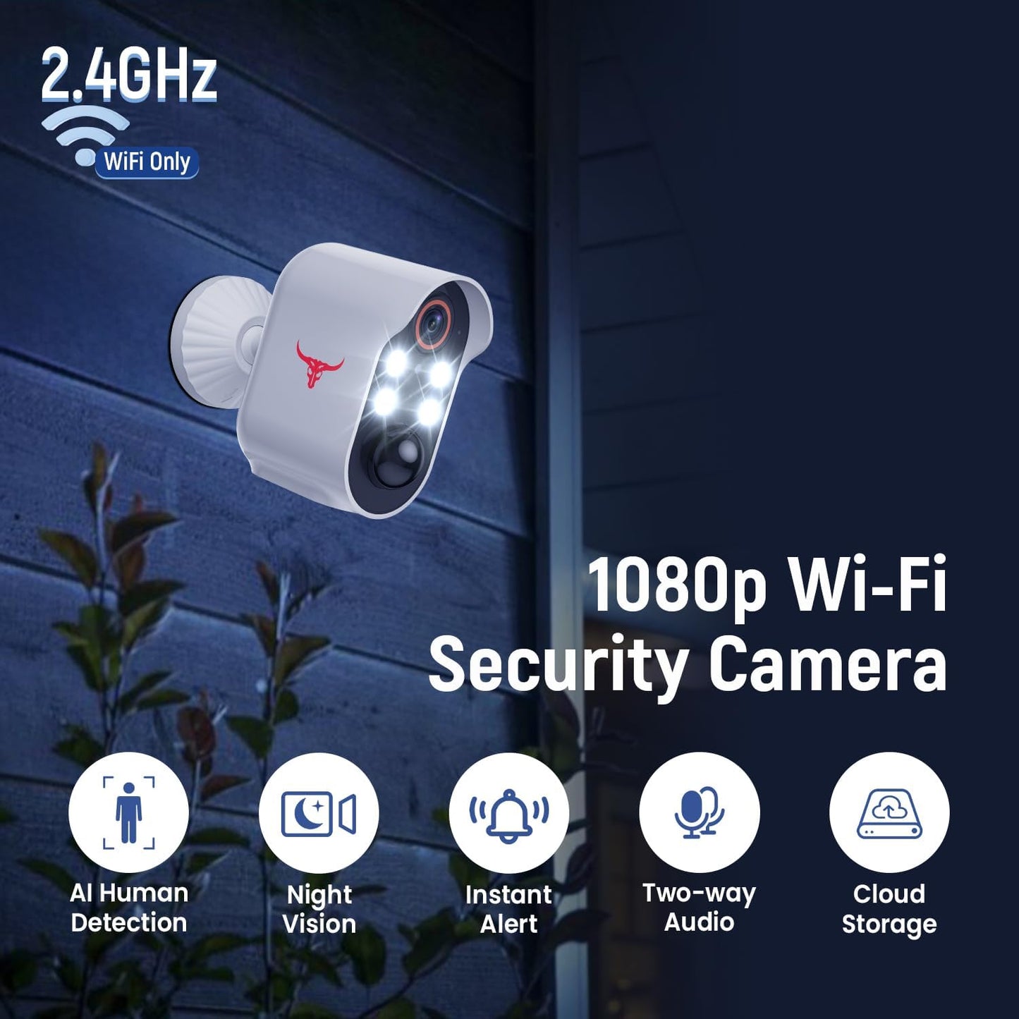 1080P Wireless Security Camera with Spotlights, AI Human Detection, Color Night Vision, 2-Way Talk, FHD Live View, Cloud Storage, 2.4G Wifi, Battery Powered, Indoor/Outdoor Surveillance (4 Spotlights)