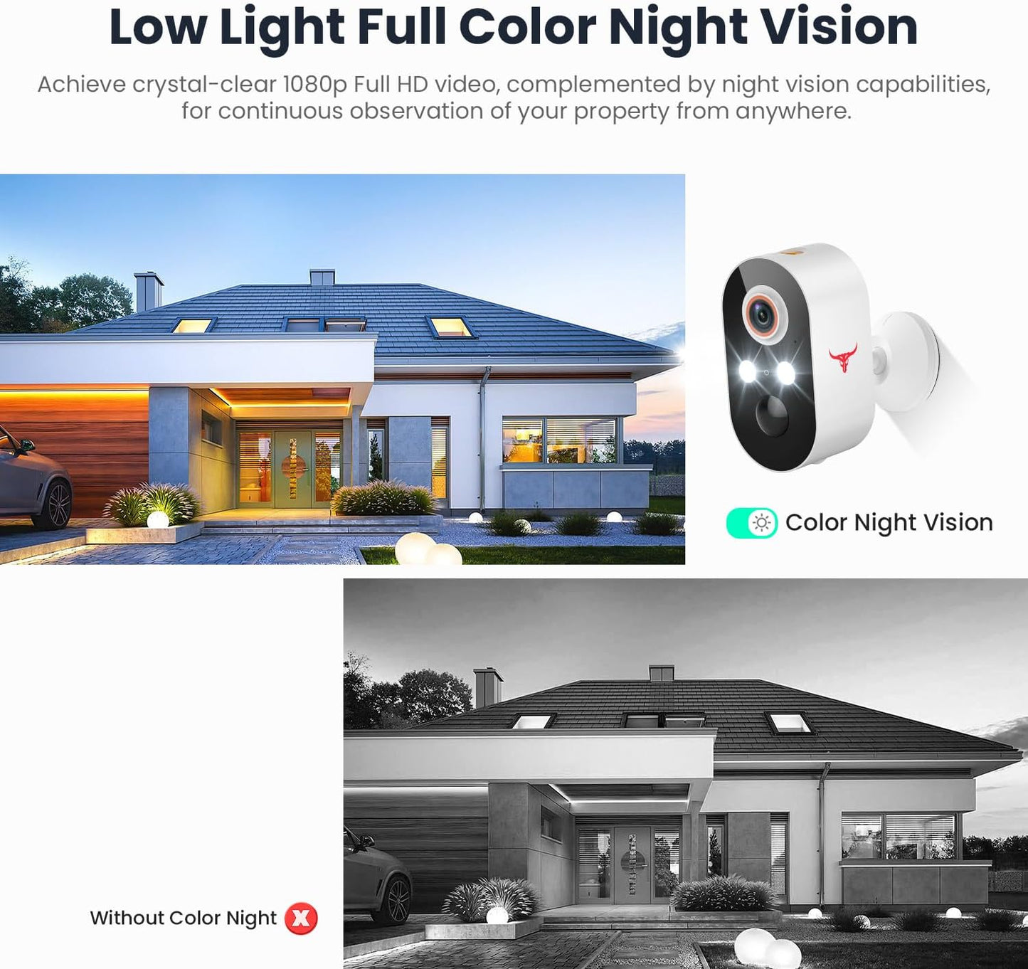 1080P Wireless Security Camera with Solar Panel, AI Human Detection, 2-Way Talk, Night Vision, Cloud Storage (Sold Separately), Battery Included, Home Security, 2.4Ghz Wifi Only (2 Pack)