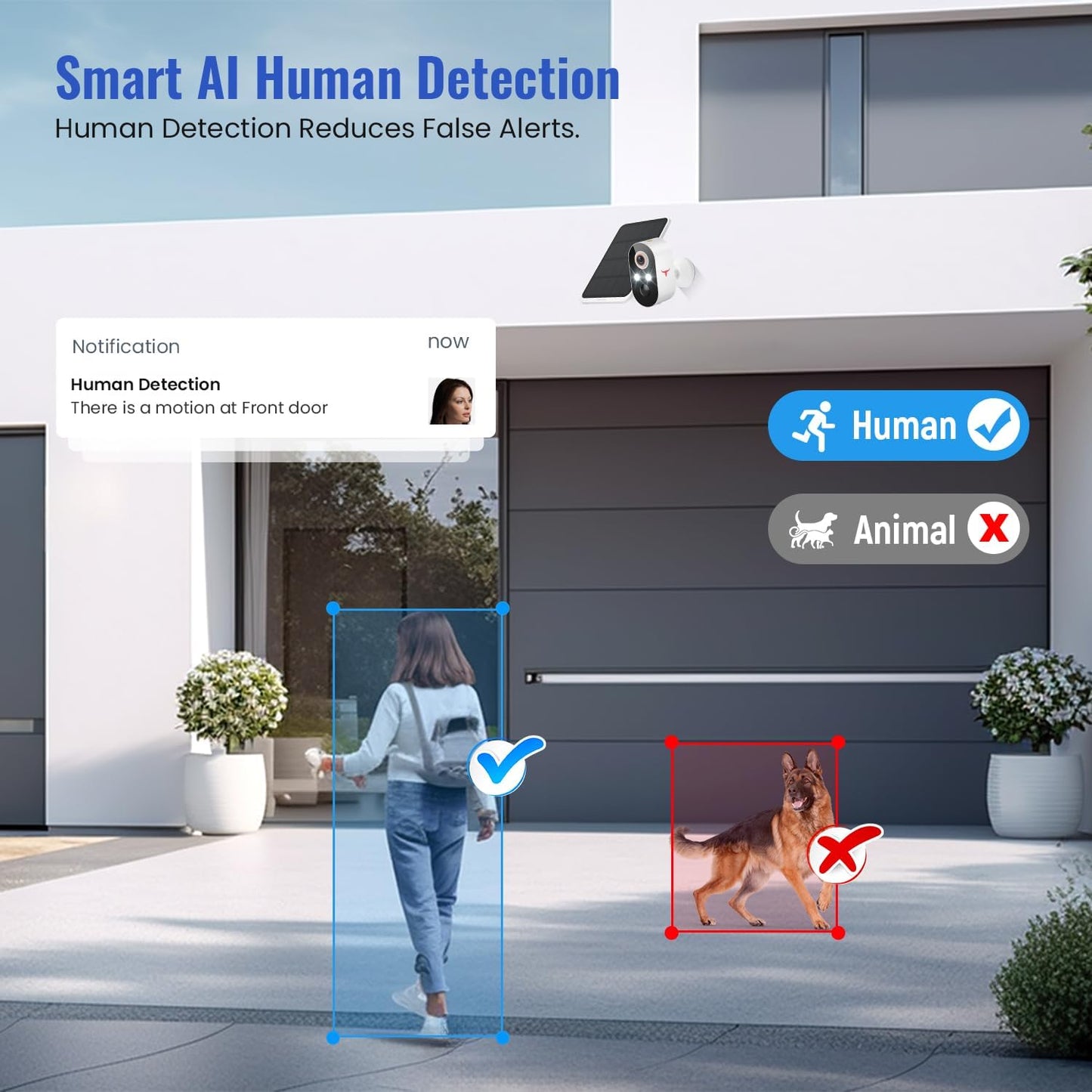 Solar Security Cameras Wireless Outdoor 2 Pack, Battery Powered WiFi Cameras for Home Surveillance, AI Human Detection, 2-Way Talk, Color Night Vision, Cloud Storage, Weather Resistance