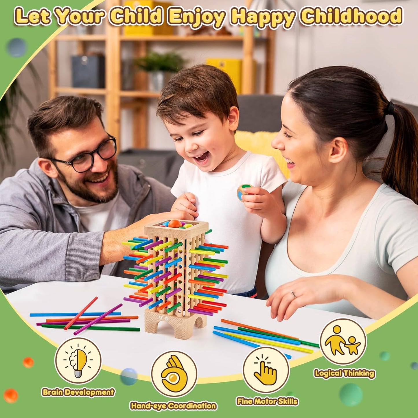 Montessori Wooden Dice Game – Colorful Sticks for Counting & Motor Skills