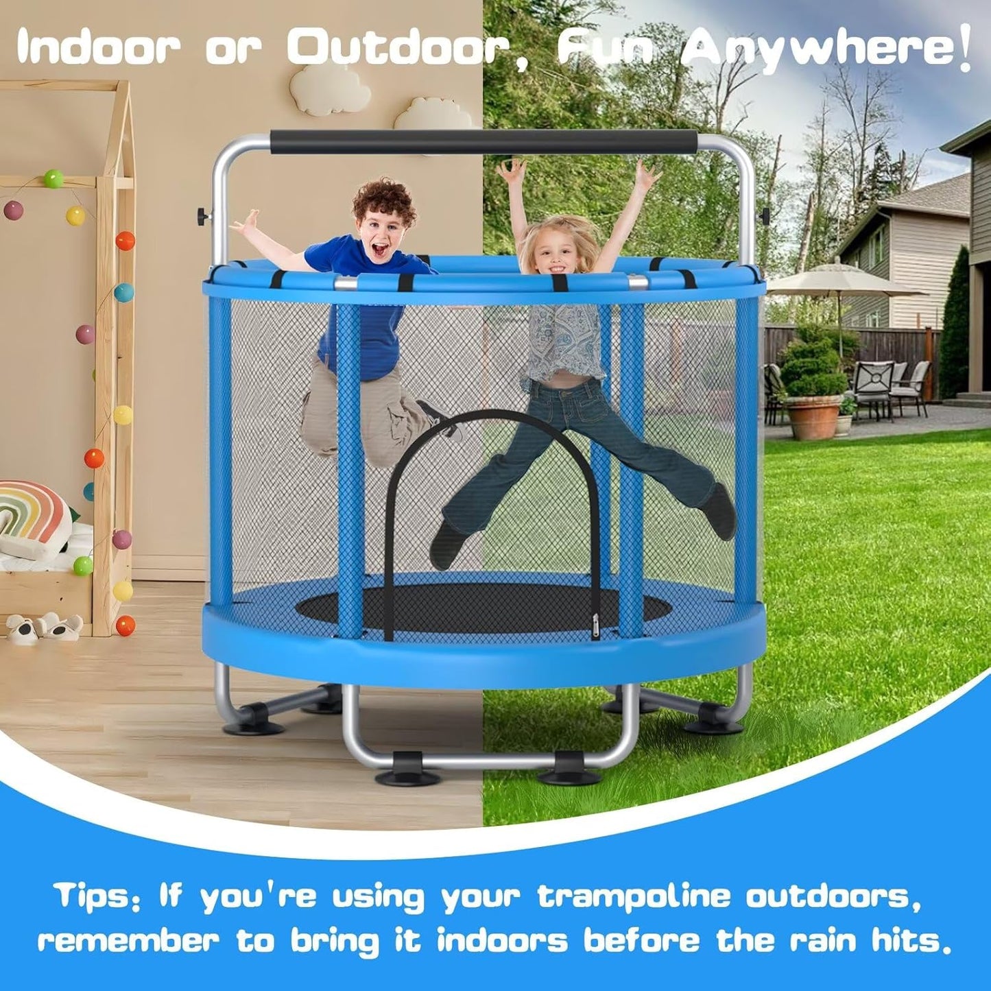 ZCMHAXJ 55" Kids Trampoline – Safe, Strong & Fun with Gym Bar & Toys!