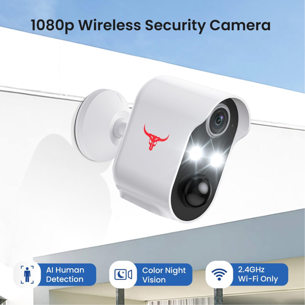 1080P Wireless Security Camera with Spotlights, AI Human Detection, Color Night Vision, 2-way Talk, FHD Live view, Cloud Storage, 2.4G WiFi, Battery powered, Indoor/Outdoor surveillance (2 Spotlights)