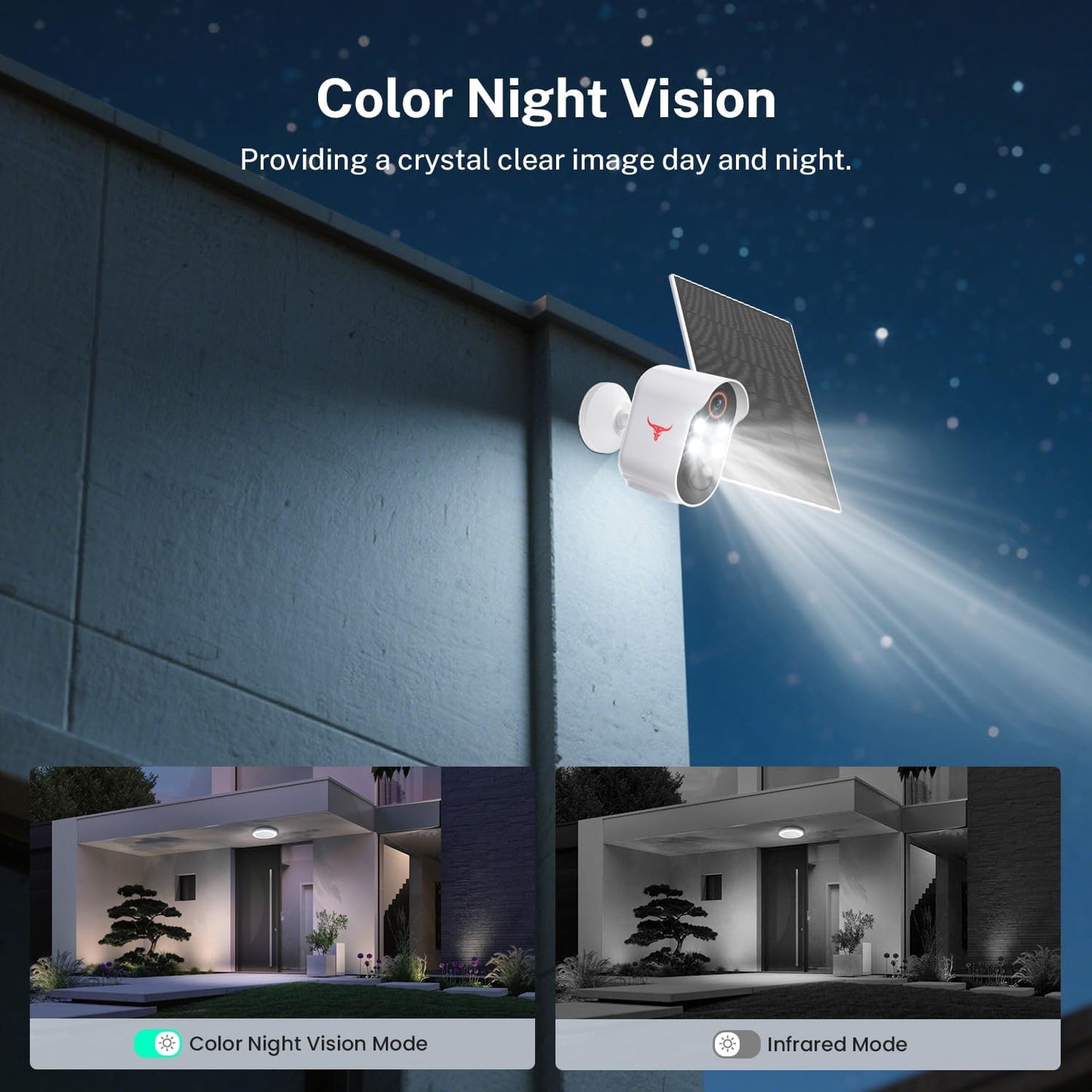 1080P Security Camera Wireless Outdoor with Solar Panel for Home Security, Color Night Vision, PIR Motion Detection, Cloud Storage, 2-Way Talk, Live View Bullet Surveillance Camera