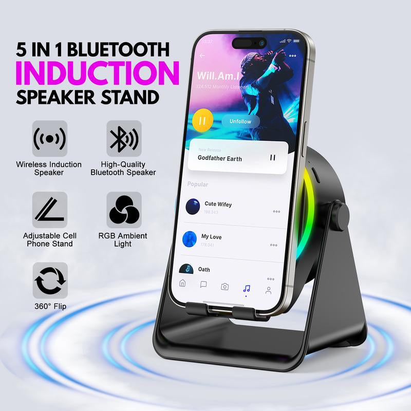 GIM Wireless Induction Audio Bluetooth Speaker, Cellphone Holder,Mobile Tablet Stand with Colorful Ambient Light,Gifts for Friend, Family