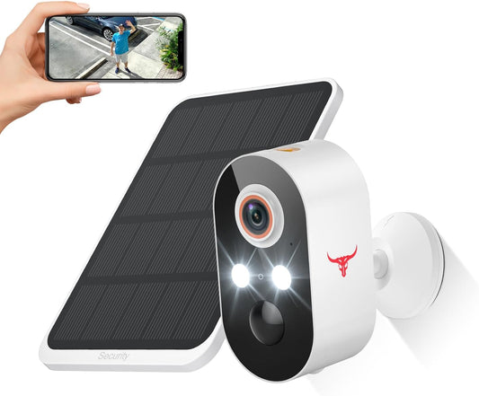 1080P Wireless Security Camera with Solar Panel, AI Human Detection, Two-Way Audio, Night Vision, Cloud Storage, Rechargeable Battery, Home Security Solution, 2.4G WiFi (Single Unit)