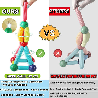 LOOIKOOS 112 PCS Magnetic Building Toys – STEM Montessori Set for Kids 3+ Years.