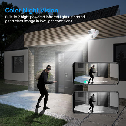 1080P Wireless Security Camera with Spotlights, AI Human Detection, Color Night Vision, 2-Way Talk, FHD Live View, Cloud Storage, 2.4G Wifi, Battery Powered, Indoor/Outdoor Surveillance (2 Spotlights)