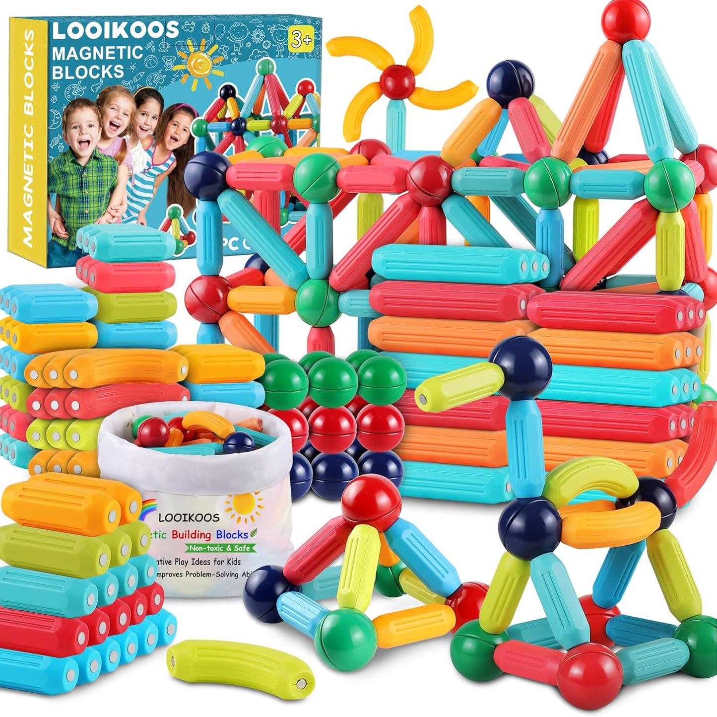 LOOIKOOS 112 PCS Magnetic Building Toys – STEM Montessori Set for Kids 3+ Years.