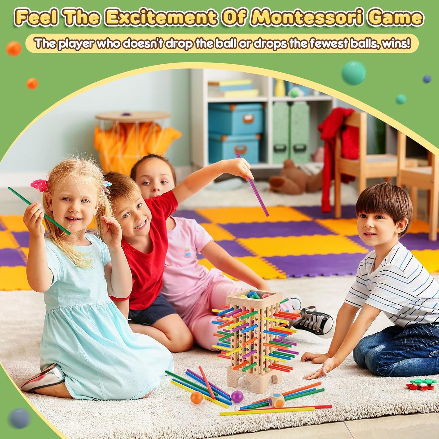Montessori Wooden Dice Game – Colorful Sticks for Counting & Motor Skills